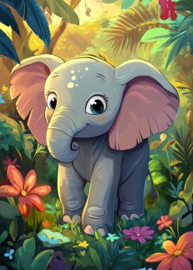 Cute Baby Elephant in Jungle