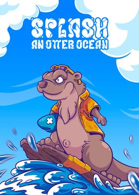 Otter Surfing - splash an otter ocean