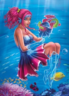 Zodiac sign pisces - Mermaid with Fish