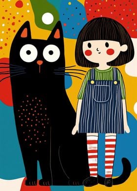 Girl and Black Cat