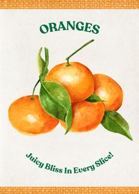 Watercolor Oranges Vintage Poster