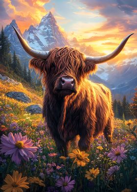 Highland Cow Sunset