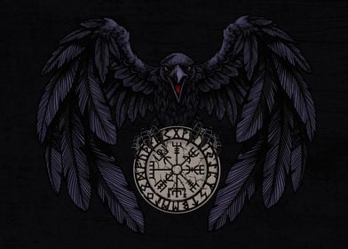 Raven and Vegvisir with Futhark