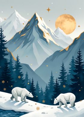 Polar Bears in Snowy Mountains