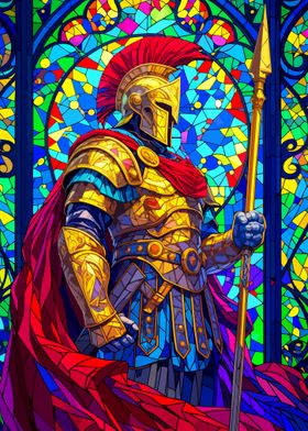 Stained Glass Spartan Warrior