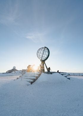 North Cape Globe Sculpture during the Winter