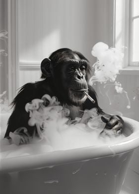 Chimpanzee Smoking in Bathtub