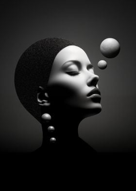 Woman with Floating Spheres