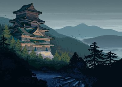 Japanese Castle in Mountains