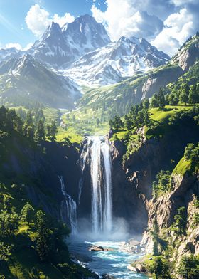 Mountain Waterfall Landscape