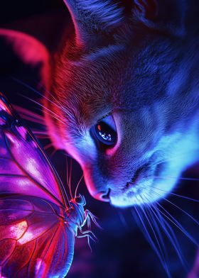 kitten and Butterfly in Neon