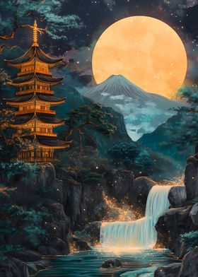 Japanese Pagoda Fuji Landscape