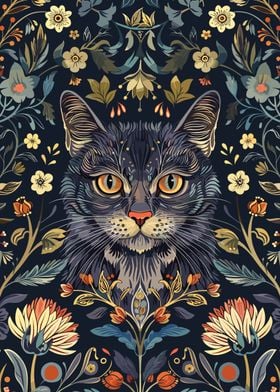 Cat in Floral Pattern