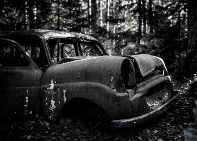 Kyrkö Mosse Rusty Car Wreck in Forest