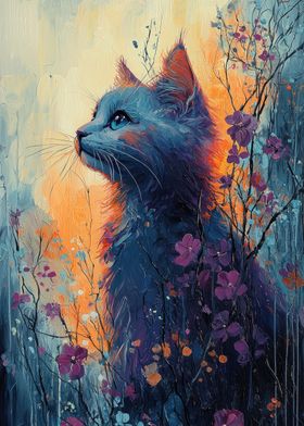 Blue Cat in Flowers