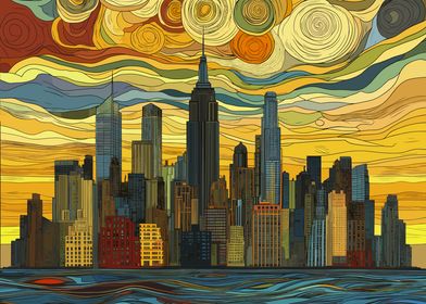 New York City Skyline in Van Gogh Style