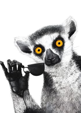 Lemur with Coffee Cup