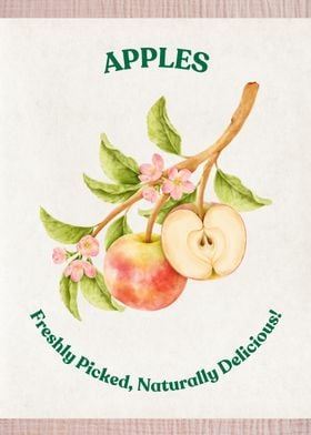 Apples Watercolor Illustration Vintage Poster