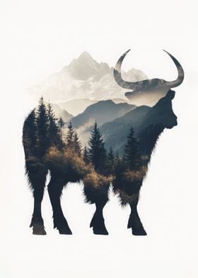 Mountain Bull Silhouette