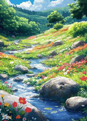 Stream Through Wildflowers