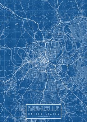 Nashville City Map USA Blueprint