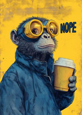 Chimp with Goggles and Coffee