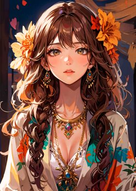 Anime Girl with Flowers