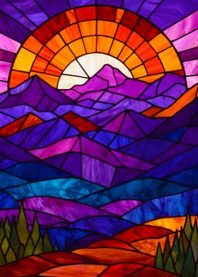 Stained Glass Mountain Sunset