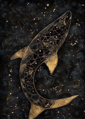 Gold Shark Abstract Art