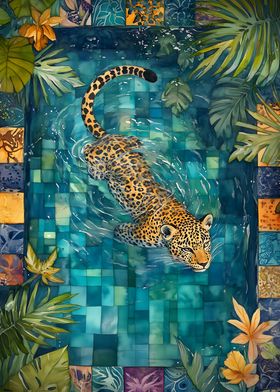 Leopard Swimming in Pool