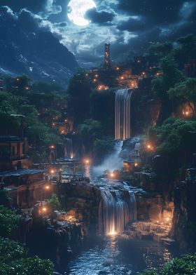 Fantasy Waterfall Village