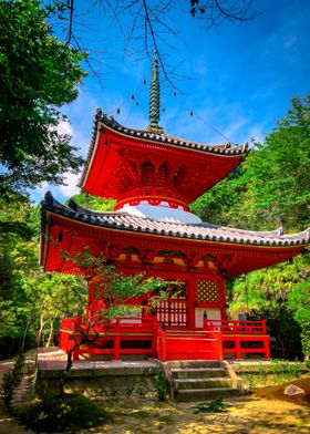 Red Pagoda in Japanese Garden