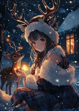 Anime Girl with Reindeer