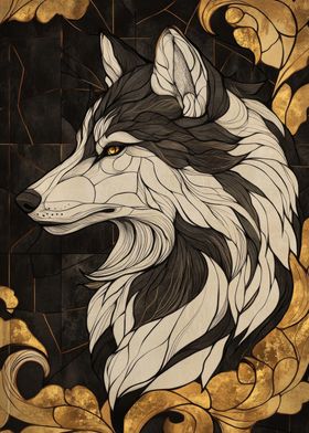 Wolf in Gold Frame