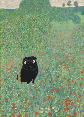 Pug Poppies Gustav Klimt Art