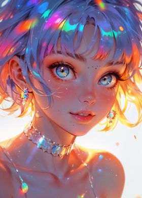 Anime Girl with Iridescent Hair