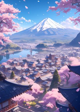 Japanese Mountain Village Cherry Blossoms