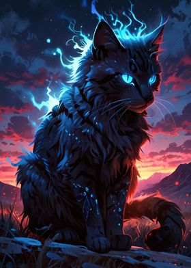 Mystical Blue Flame Cat