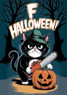 Halloween Cat with Chainsaw