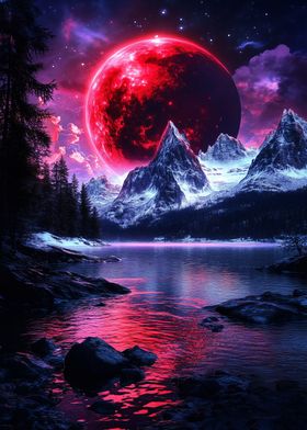 Red Moon Over Mountains