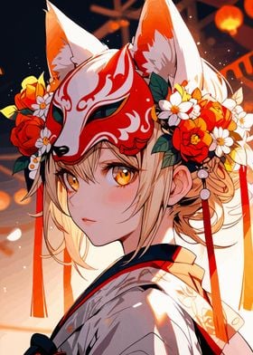 Anime Girl with Fox Mask