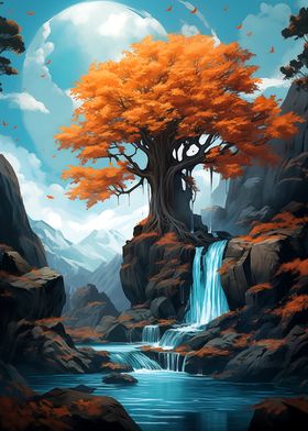 Autumn Waterfall Landscape