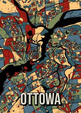 Ottawa Canada Earthtone City Map Art