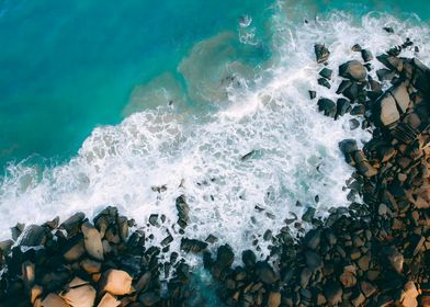 Ocean Waves Crashing on Rocks