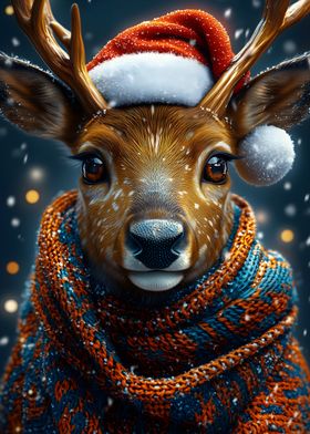 Reindeer in Santa Hat and Scarf