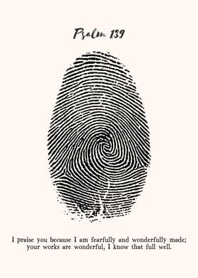 Psalm 139 Fingerprint Art, Bible verse decor, Biblical quote, Christian poster