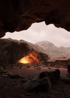 Cave Entrance with Glowing Light