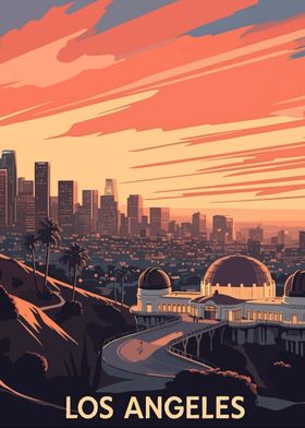 Los Angeles City Skyline Sunset Travel Poster