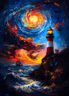 Lighthouse Under Starry Sky