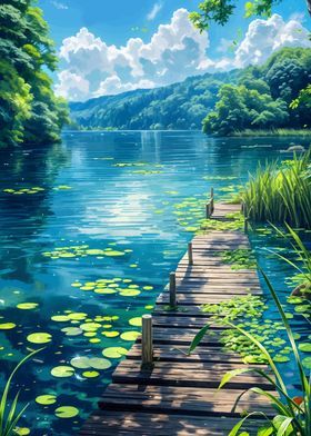 Serene Lake with Wooden Do